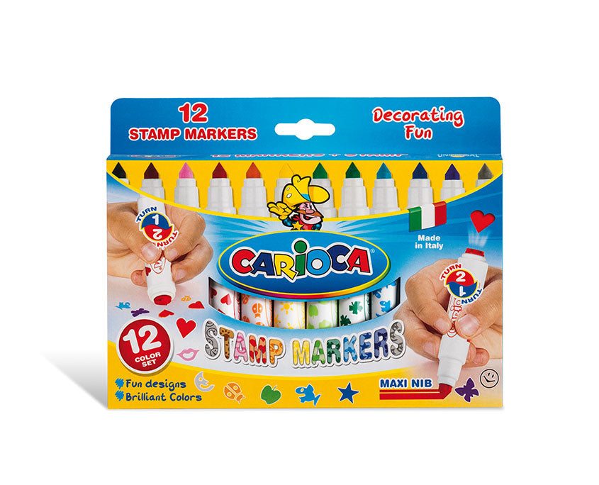 Carioca Stamperello 3416 Filzstifte – Doppelspitze, Rundspitze & Stempel, 1–7 mm, auswaschbar, 12 Farben