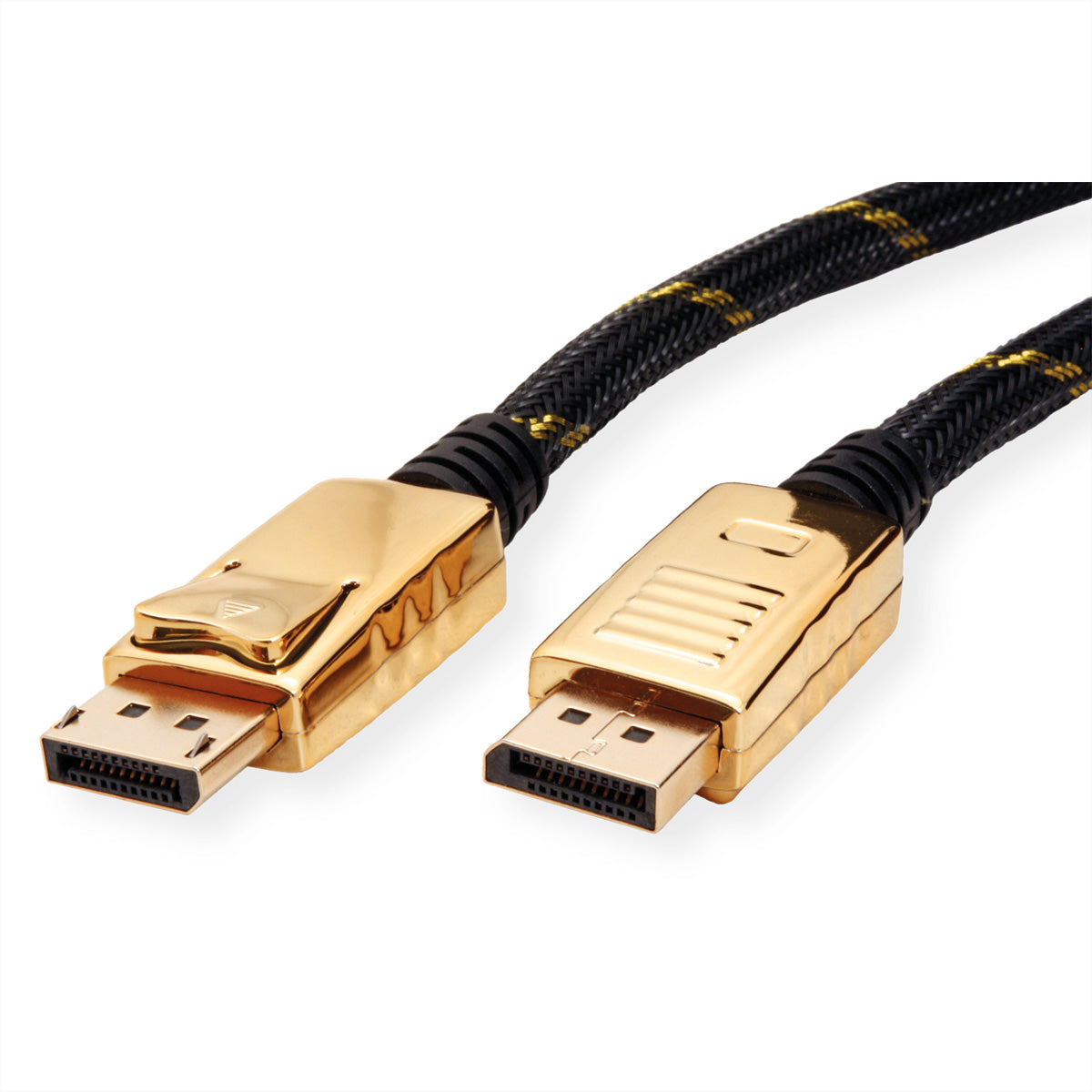 ROLINE DisplayPort Kabel DP 1.2 4K 60 Hz – 3 m – geflochten – Schwarz/Gold – für Geräte mit DP-Anschluss
