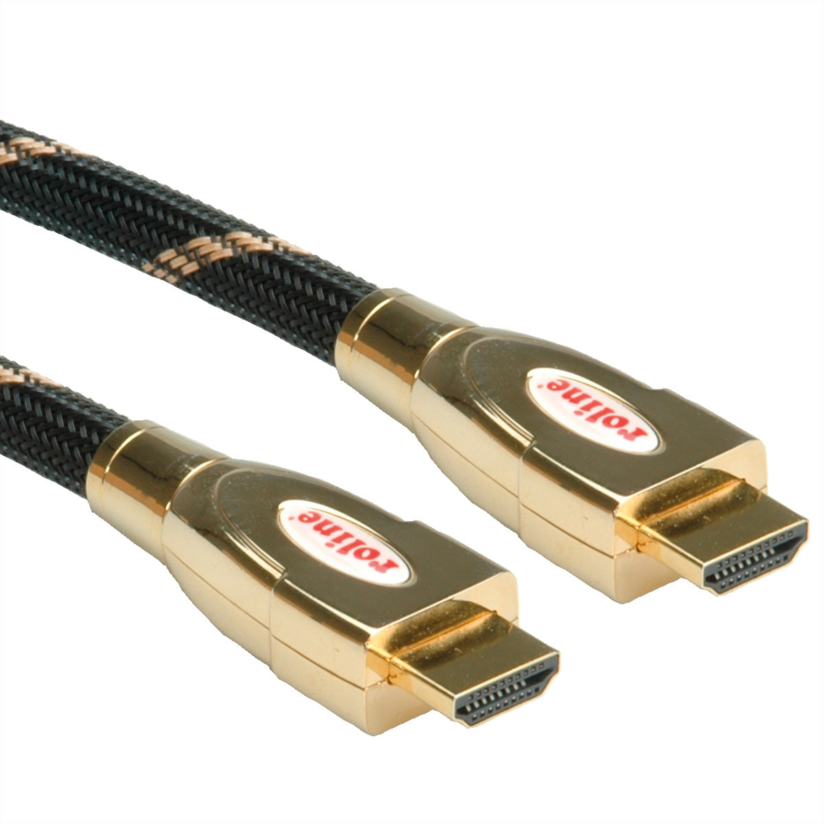 ROLINE HDMI Kabel HDMI 2.0 4K 60 Hz – 2 m – Ethernet, geflochten – Schwarz/Gold