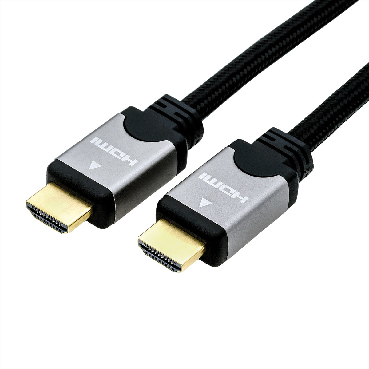 ROLINE HDMI Kabel HDMI High Speed 1080p 60 Hz – 7,5 m – Ethernet, geflochten – Schwarz/Silber – für TV, Beamer