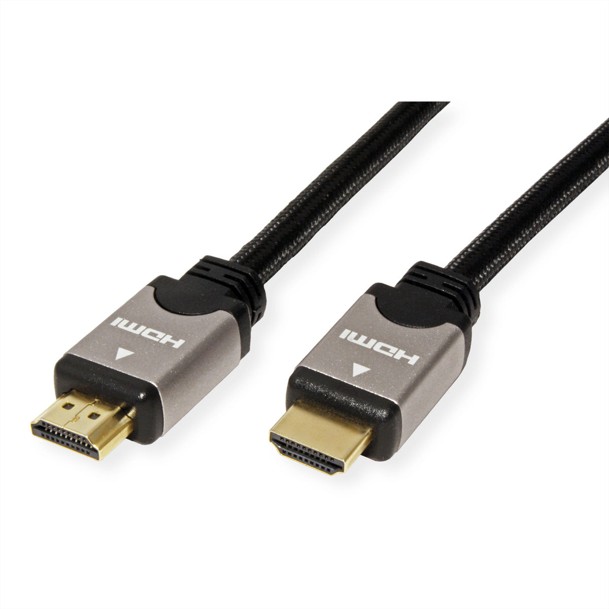 ROLINE HDMI Kabel 4K 30 Hz – 2 m – Ethernet, geflochten – Schwarz/Silber – für Geräte mit HDMI-Port