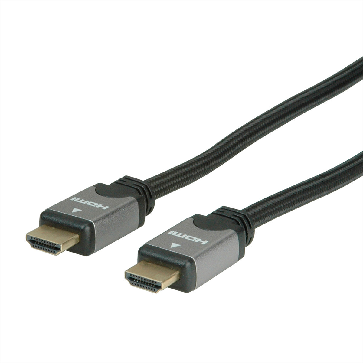 ROLINE HDMI Kabel 4K 30 Hz – 2 m – Ethernet, geflochten – Schwarz/Silber – für Geräte mit HDMI-Port