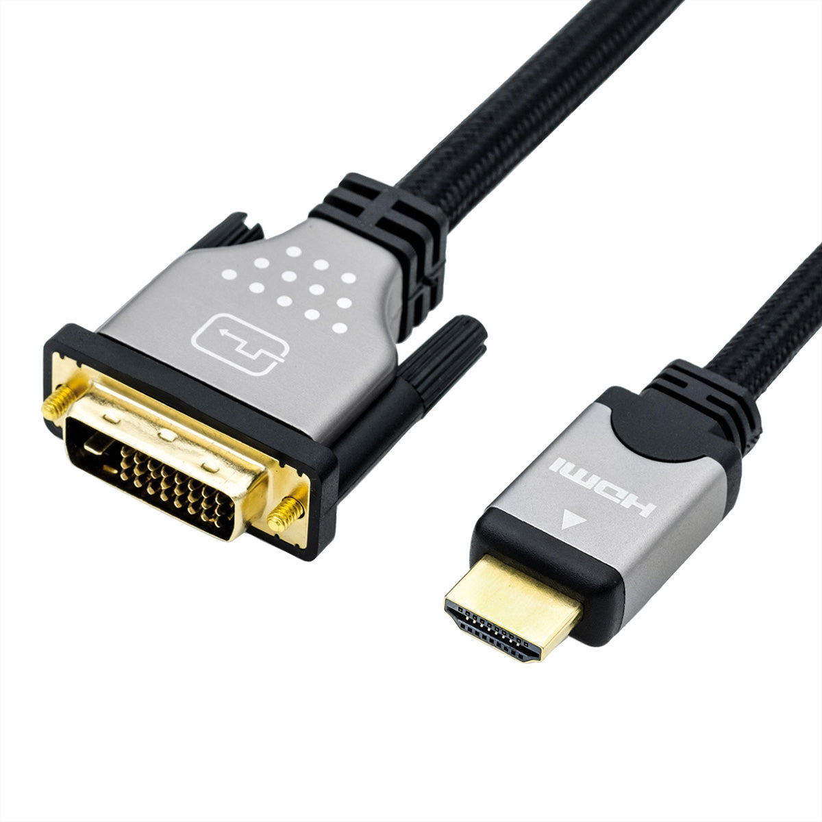ROLINE DVI-D auf HDMI Kabel DVI-D Dual-Link 4K 30 Hz – 3 m – geflochten – Schwarz/Silber – für Monitor, TV