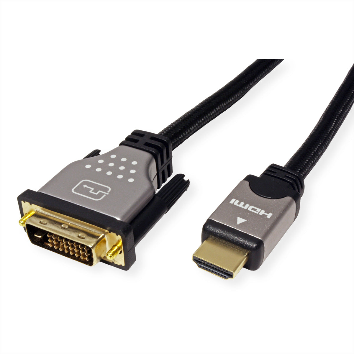ROLINE DVI-D auf HDMI Kabel DVI-D Dual-Link 4K 30 Hz – 3 m – geflochten – Schwarz/Silber – für Monitor, TV