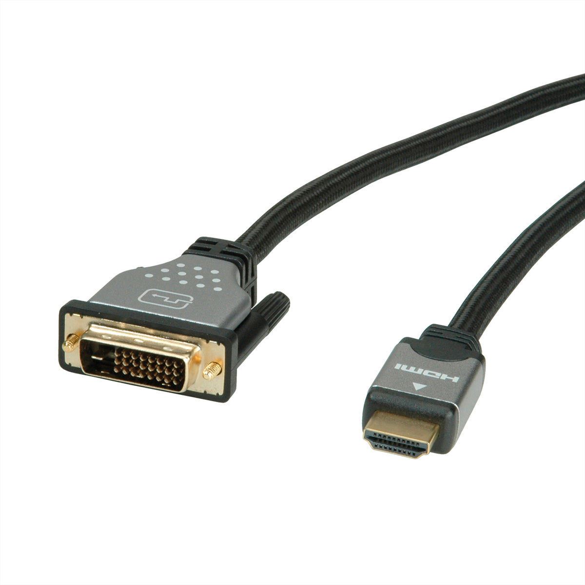 ROLINE DVI-D auf HDMI Kabel 4K 30 Hz – 5 m – geflochten – Schwarz/Silber – für Monitor, TV, Beamer