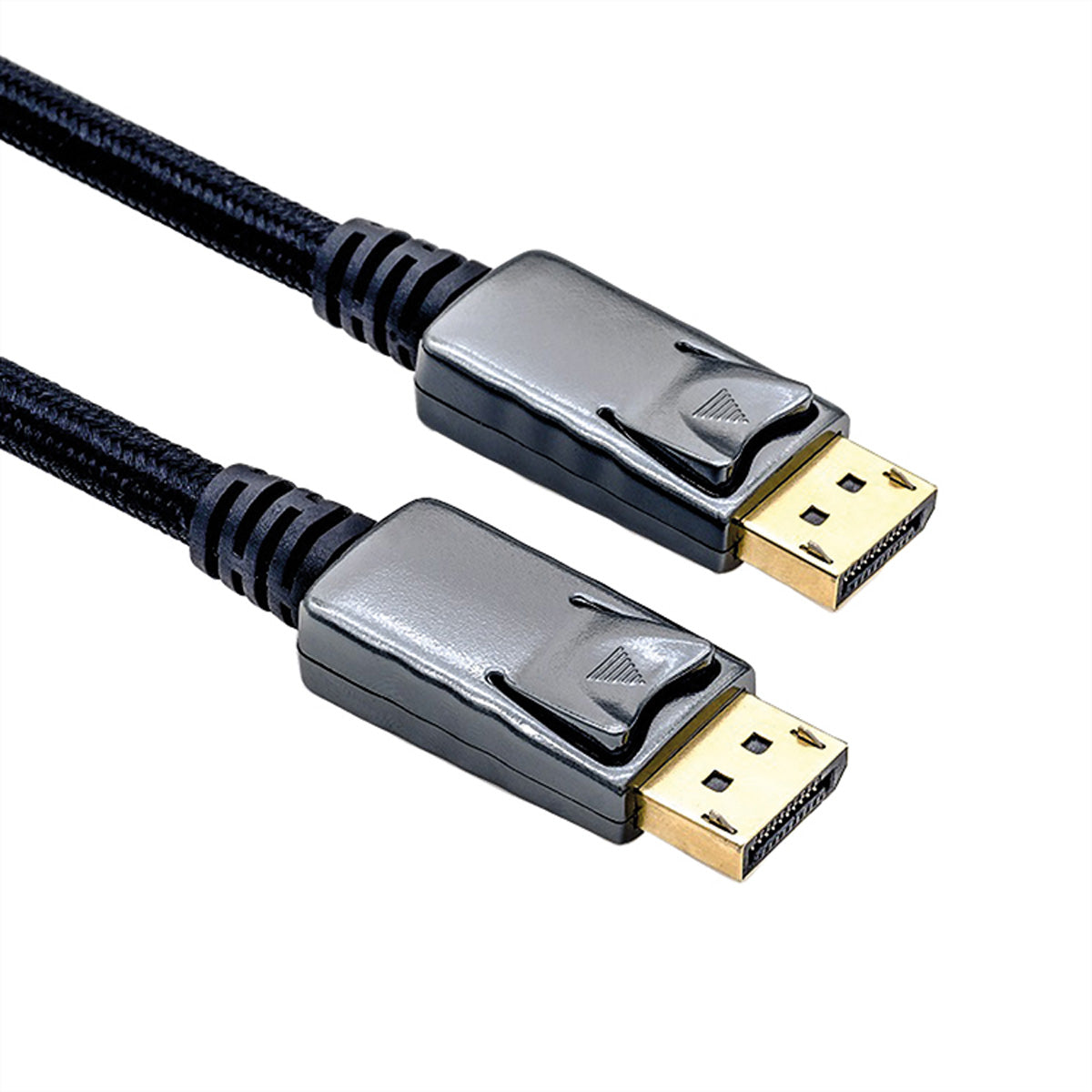 ROLINE DisplayPort Kabel DP 1.2 4K 60 Hz – 3 m – geflochten – Schwarz/Metallic – für Monitore, PCs, Notebooks