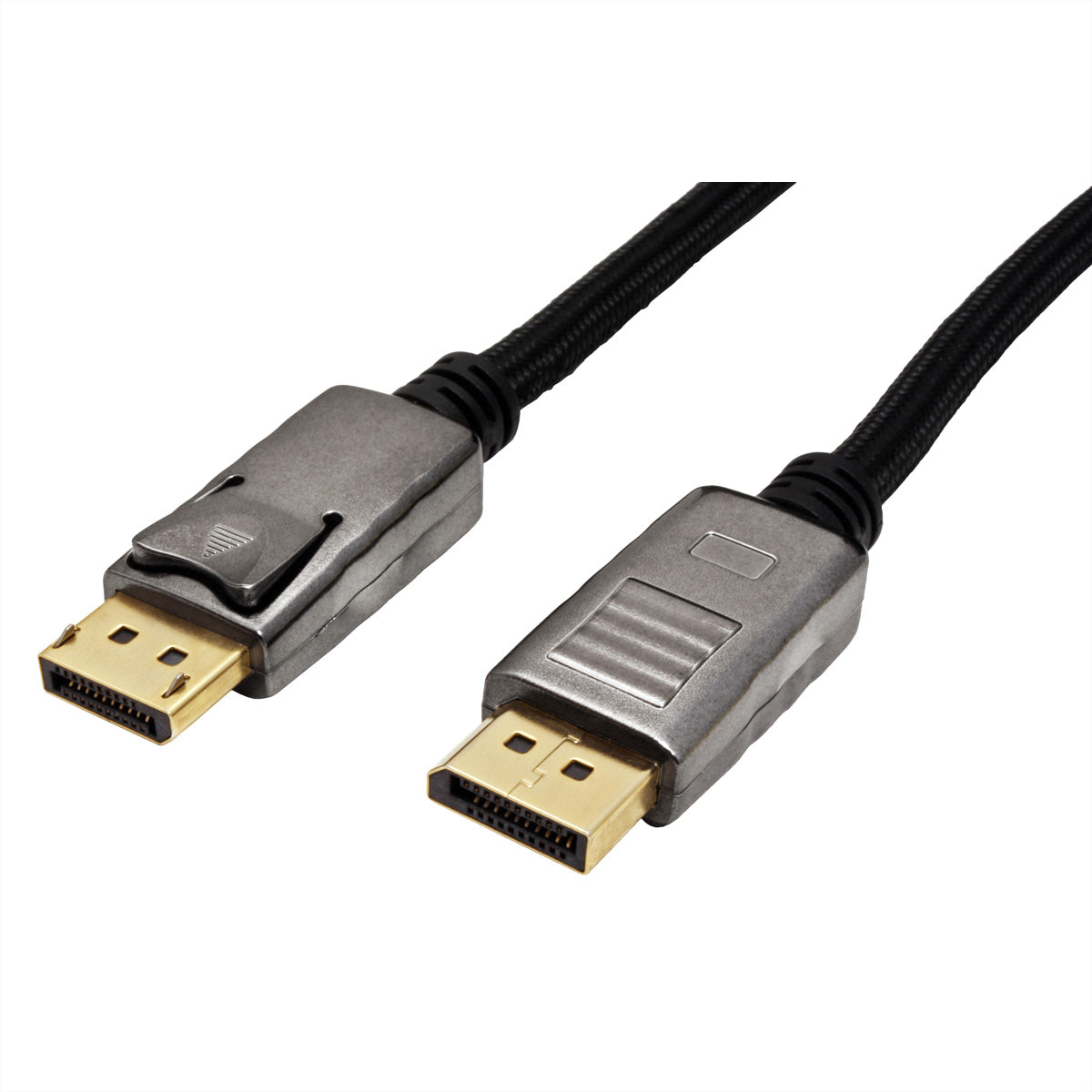 ROLINE DisplayPort Kabel DP 1.2 4K 60 Hz – 3 m – geflochten – Schwarz/Metallic – für Monitore, PCs, Notebooks