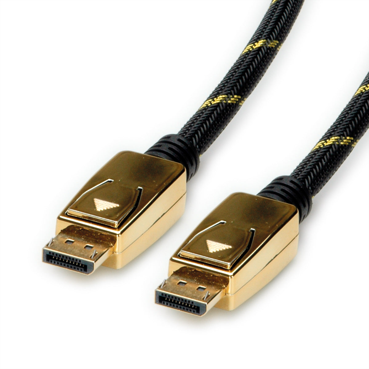 ROLINE DisplayPort Kabel DP 1.4 8K 60 Hz – 2 m – geflochten – Schwarz/Gold – für Monitor, TV, Beamer