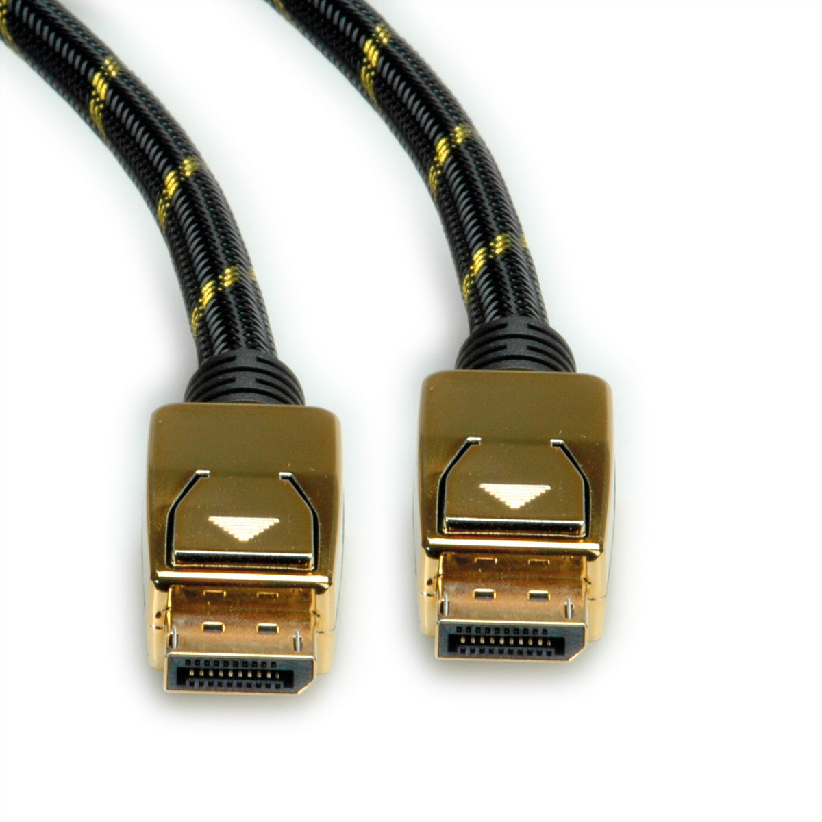 ROLINE DisplayPort Kabel DP 1.4 8K 60 Hz – 2 m – geflochten – Schwarz/Gold – für Monitor, TV, Beamer