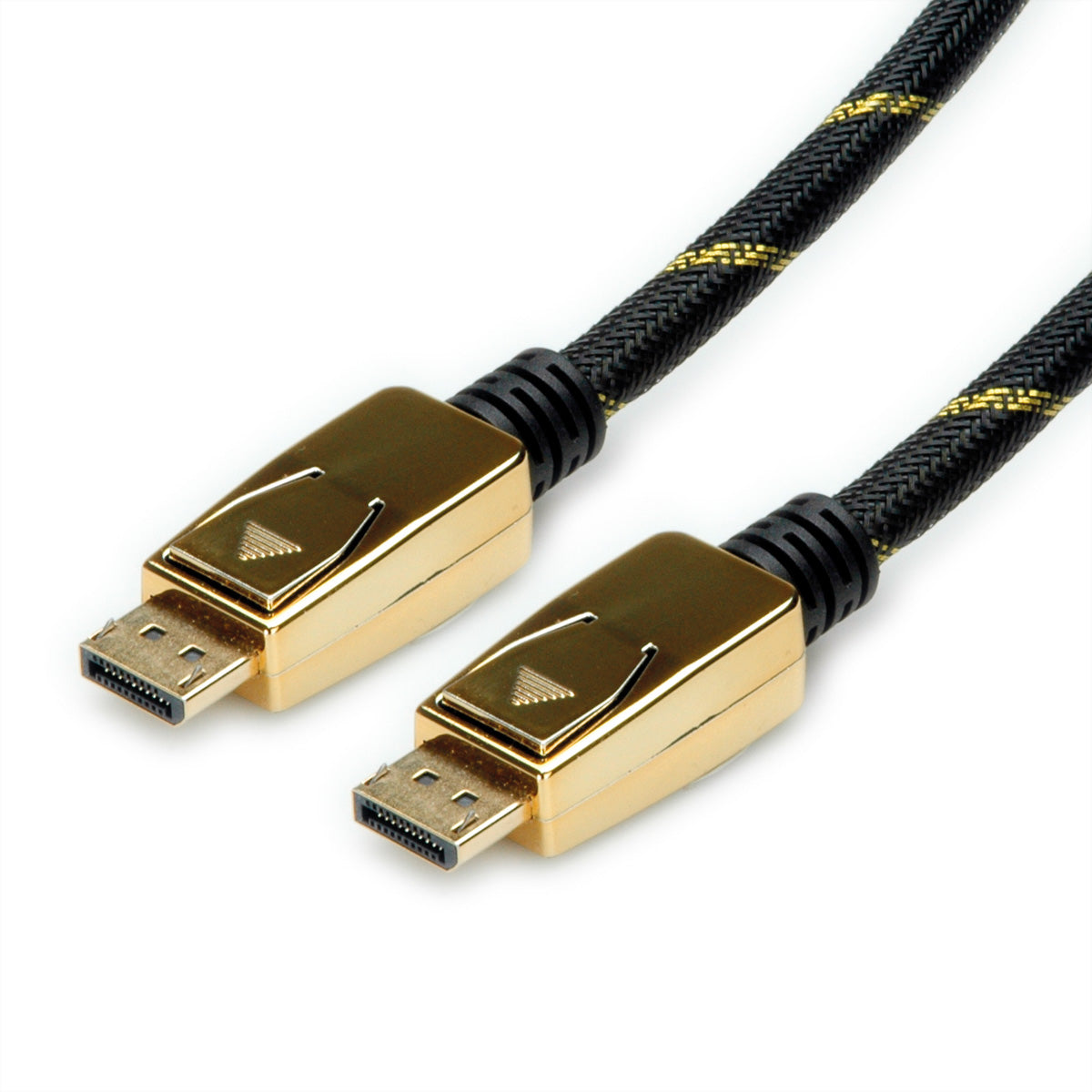 ROLINE DisplayPort Kabel DP 1.4 8K 60 Hz – 3 m – geflochten – Schwarz/Gold – für Geräte mit DisplayPort