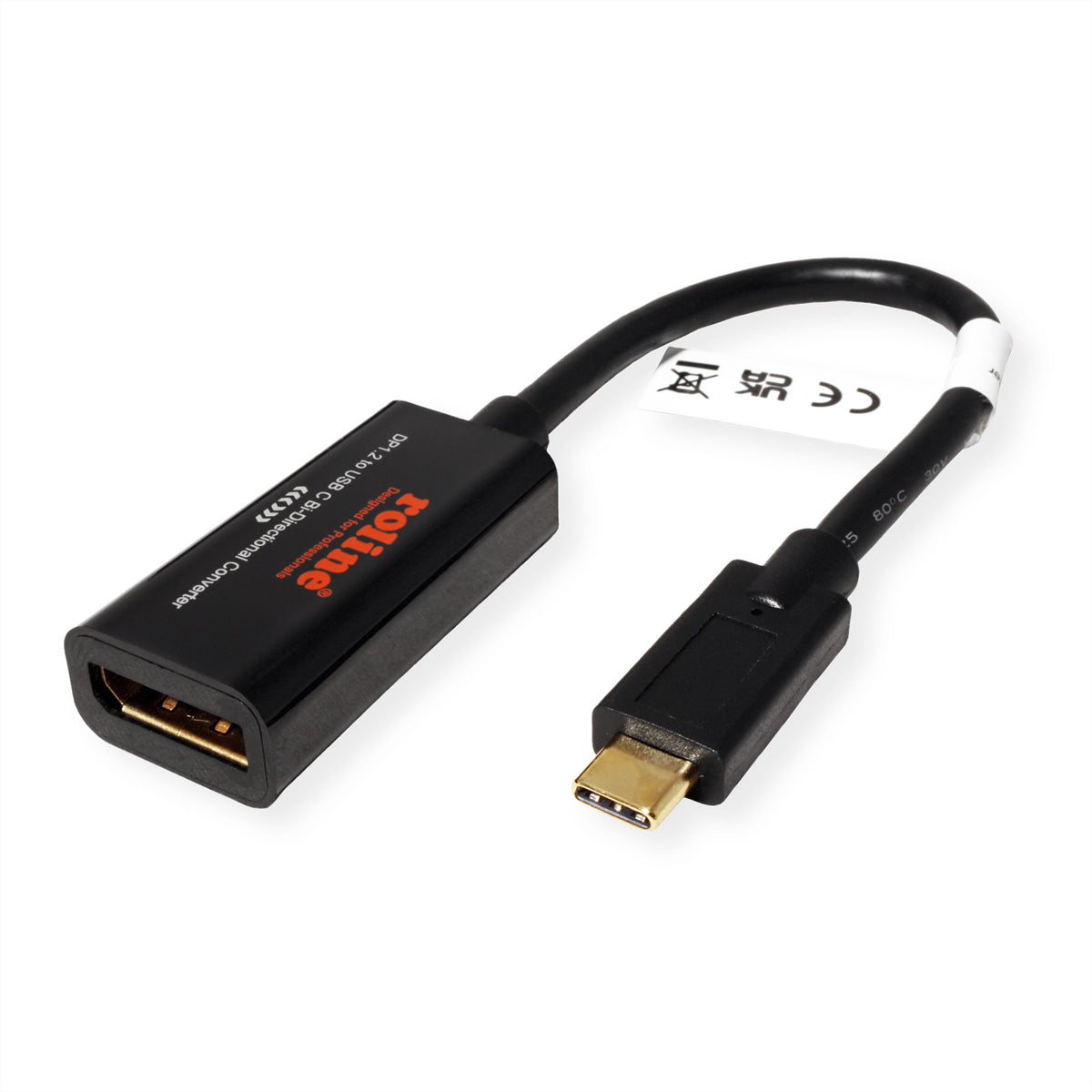 ROLINE USB-C auf DisplayPort Kabel DP 1.2 4K 60 Hz – 0,2 m – für MacBook, Notebook, PC