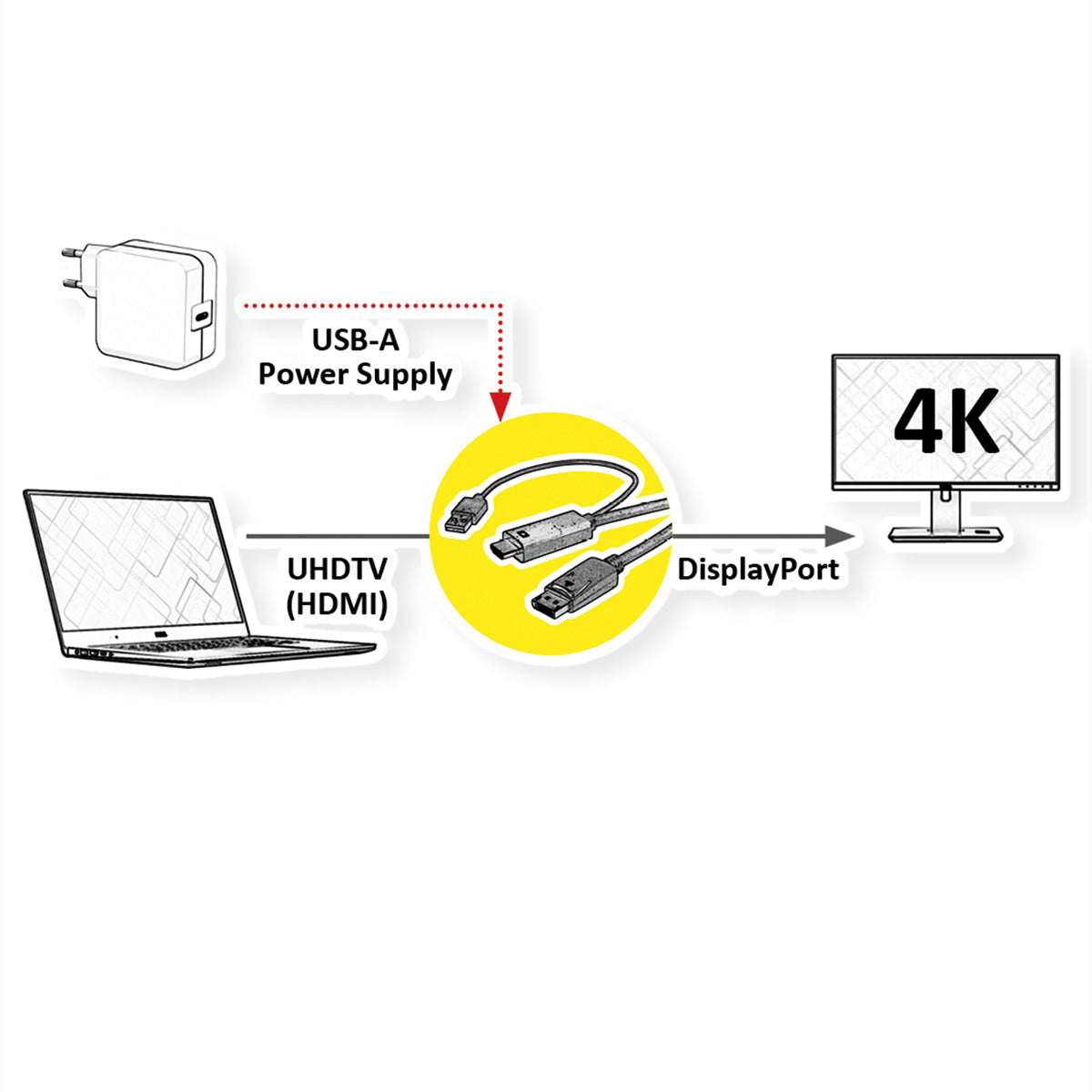 ROLINE HDMI auf DisplayPort Kabel DP 1.2 – 4K 60 Hz – 3 m