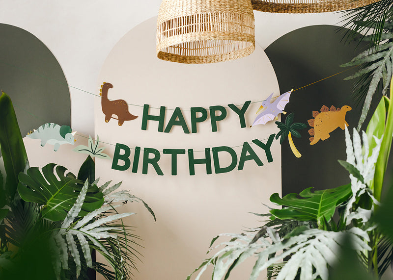 PartyDeco Girlande Happy Birthday Dino – mehrfarbig – 450 × 10 cm – Papier – 1 Stk
