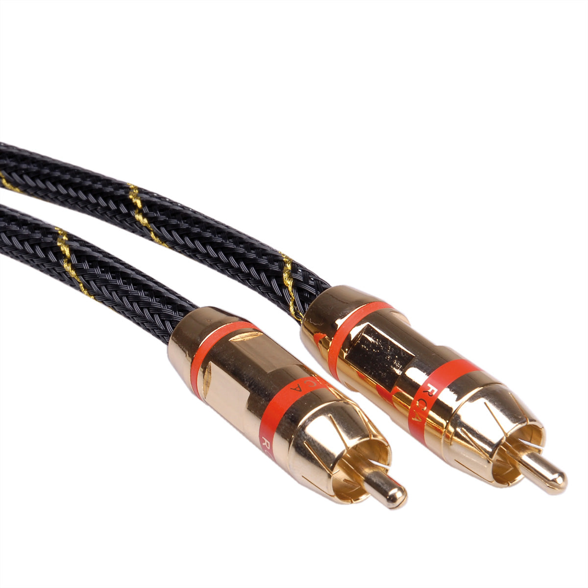 ROLINE RCA-Verbindungskabel – RCA Stecker zu Stecker – 5 m, vergoldete Stecker, Nylonmantel