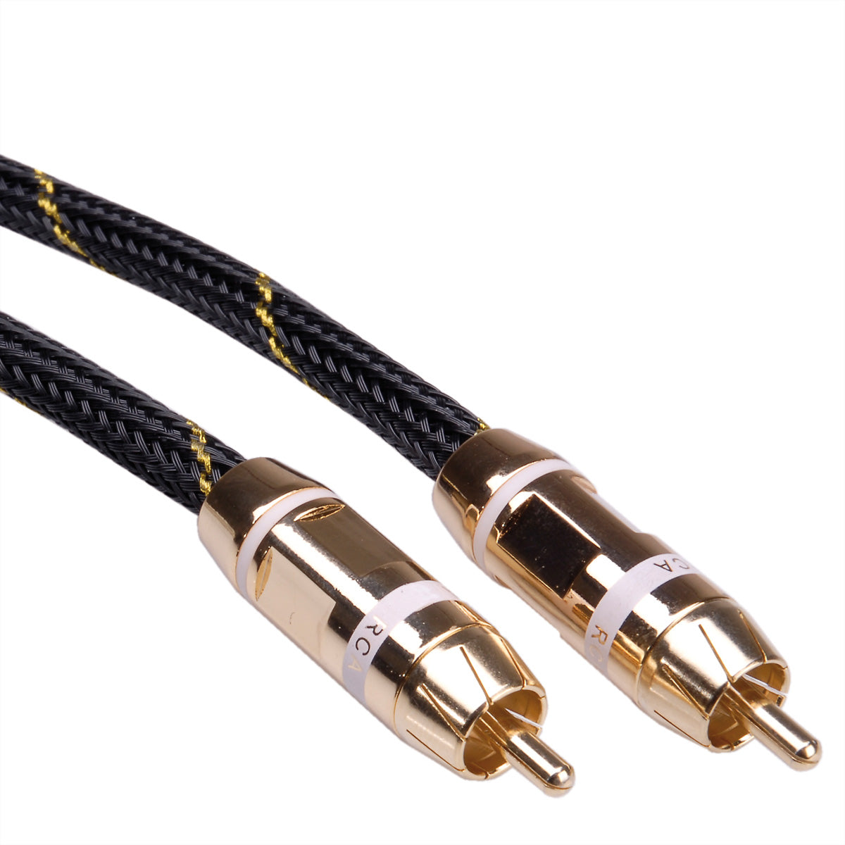 ROLINE RCA-Verbindungskabel – Stecker zu Stecker – 5 m, vergoldete Stecker, Nylonmantel, Schwarz/Gold