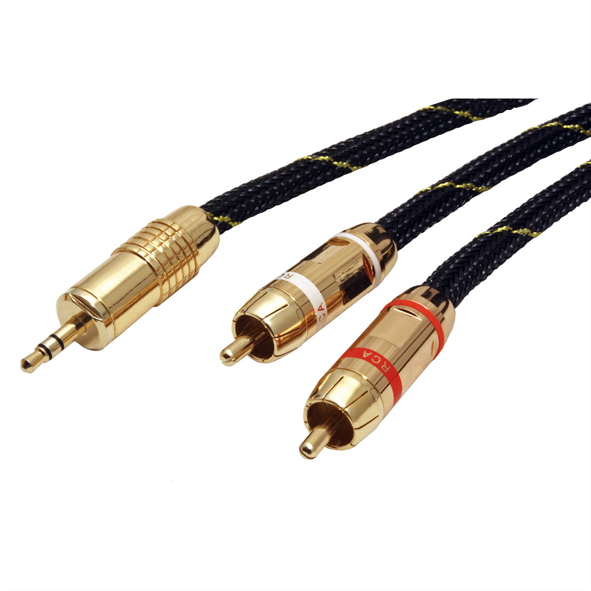 ROLINE 3,5-mm-auf-2×-Cinch-Adapterkabel – 3,5-mm-Klinke zu 2× Cinch, Stecker zu Stecker – 10 m, vergoldete Stecker