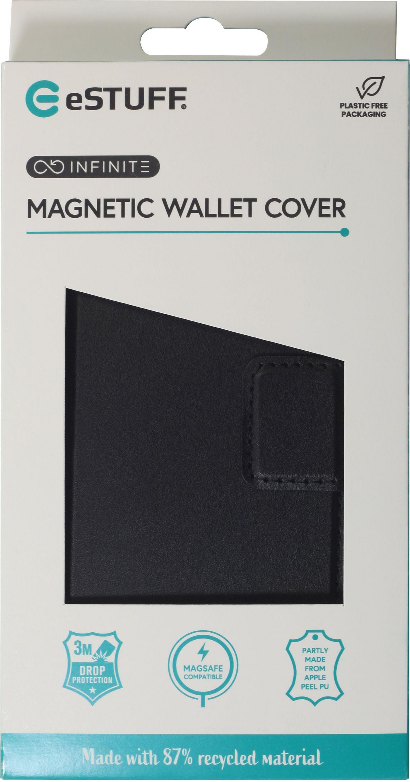 eSTUFF INFINITE MILAN Wallet-Case MagSafe – Schwarz, Leder – für Apple iPhone 16 Plus – mit 3 Kartenfächern