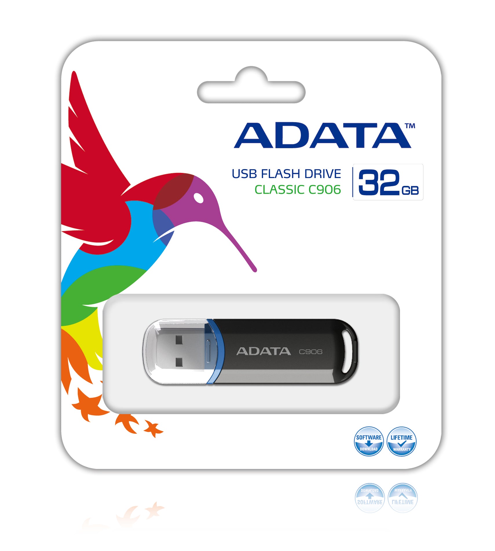 ADATA C906 – 32 GB, USB 2.0 (USB Typ-A), schwarz, Kappe, 17,6 mm × 58 mm × 10,4 mm, 9 g