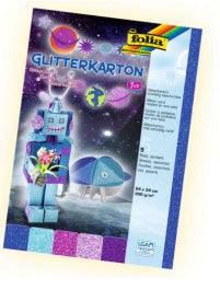 Folia Fotokarton Glitterkarton – 24 × 34 cm, sortiert, 300 g/m² – 5 Blatt, Ice