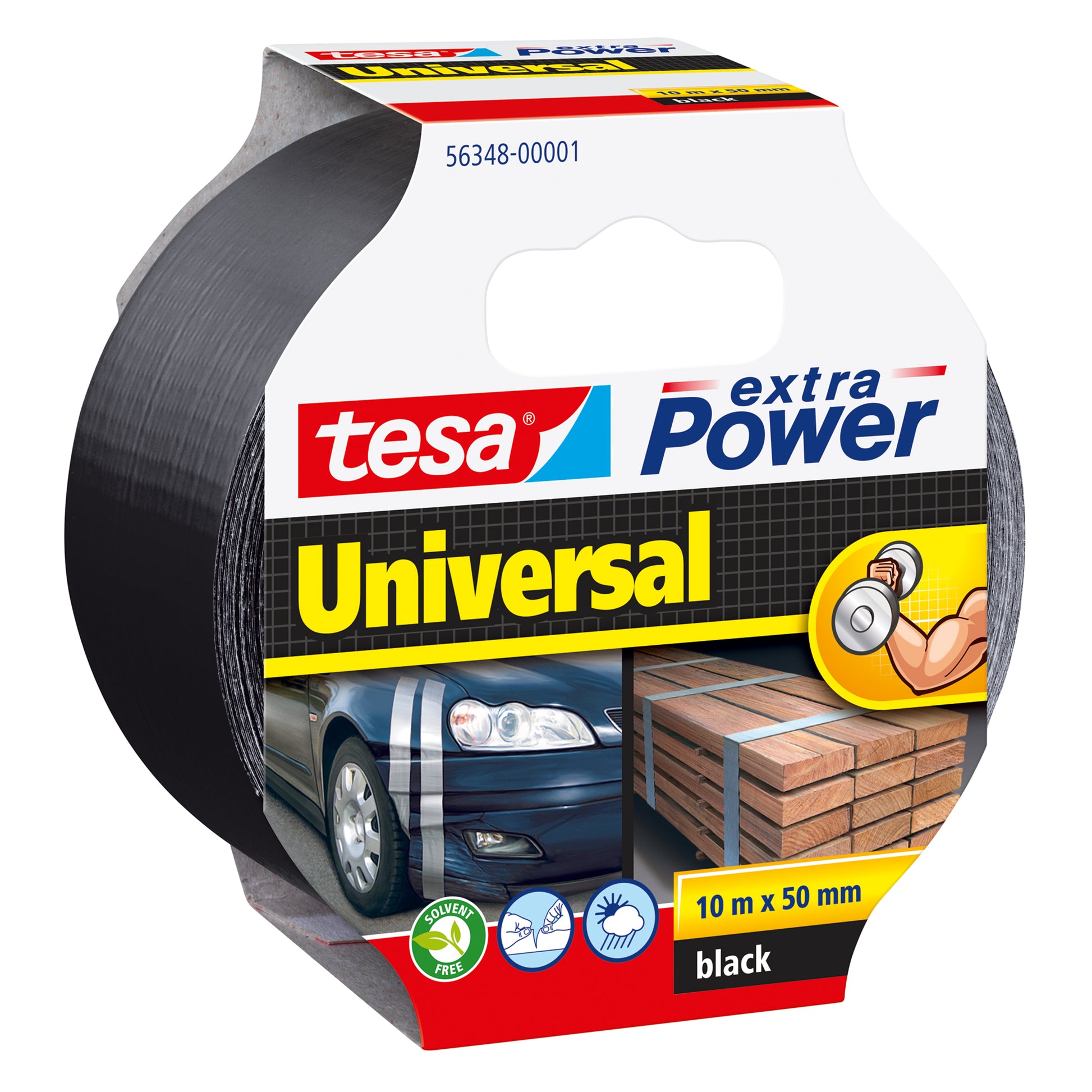 TESA Extra Power Universal Gewebeband – 50 mm × 10 m, schwarz, von Hand abreissbar, 1 Stück