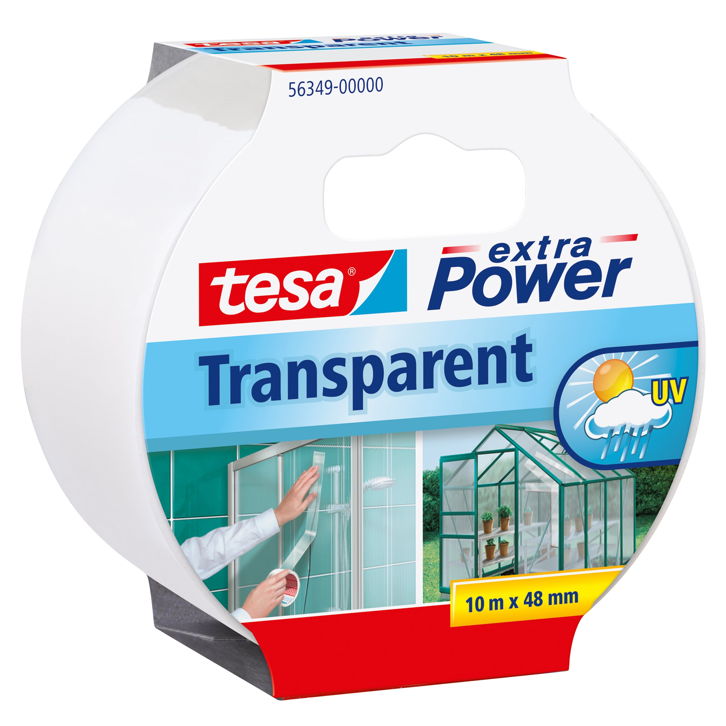 TESA Extra Power Gewebeband – 48 mm × 10 m, transparent, wasserfest, UV-beständig, 1 Stück