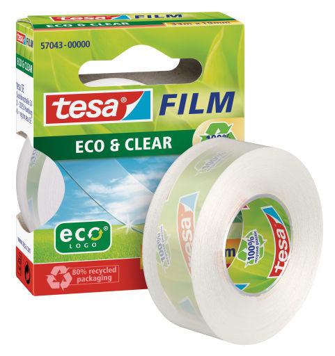 TESA Büro-Klebeband eco & clear – permanent, Kunststoff, 19 mm × 33 m, transparent, Kern Ø 26 mm, 1 Rolle