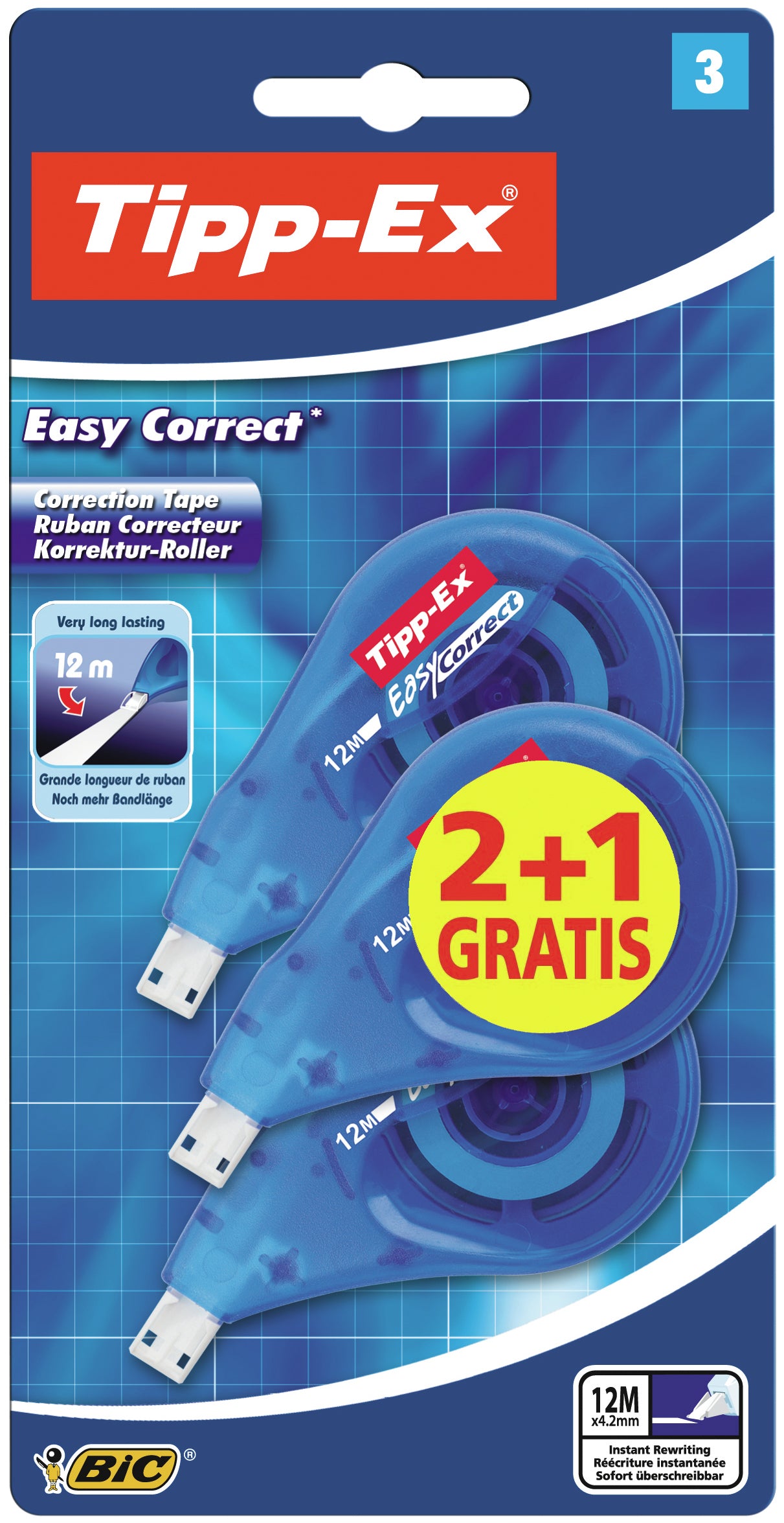 TIPP-EX Easy Correct Korrekturroller 8 mm × 12 m – 3er Pack