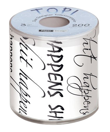 Paper + Design Motiv-Toilettenpapier – 3-lagig, Motiv Shit happens, Rollenlänge 22 m, 200 Blatt/Rolle – 1 Rolle