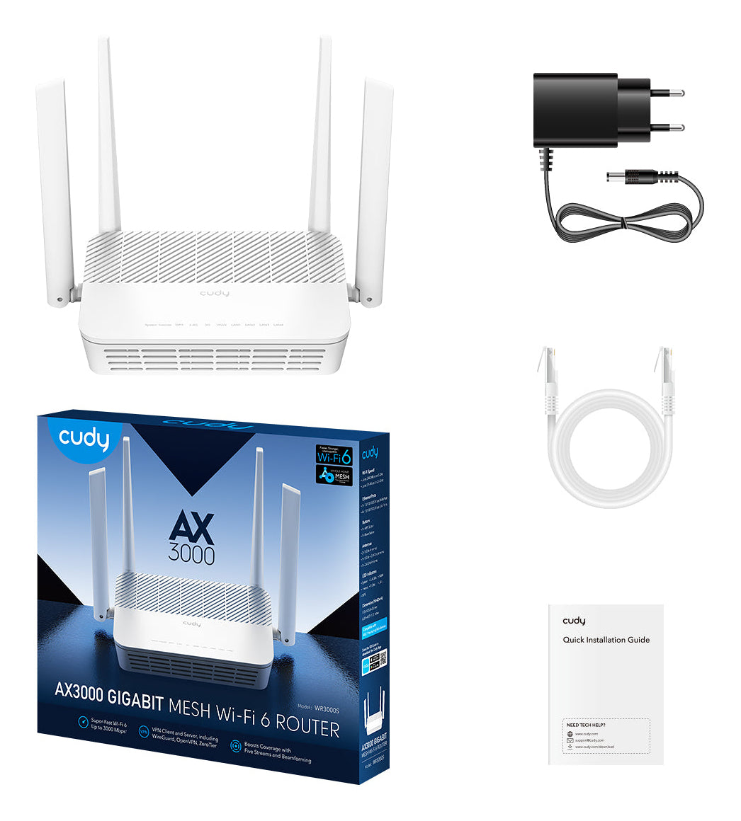 Cudy WR3000 – WLAN-Router – Wi-Fi 6 Dual-Band (2,4/5 GHz), 3,0 Gbit/s