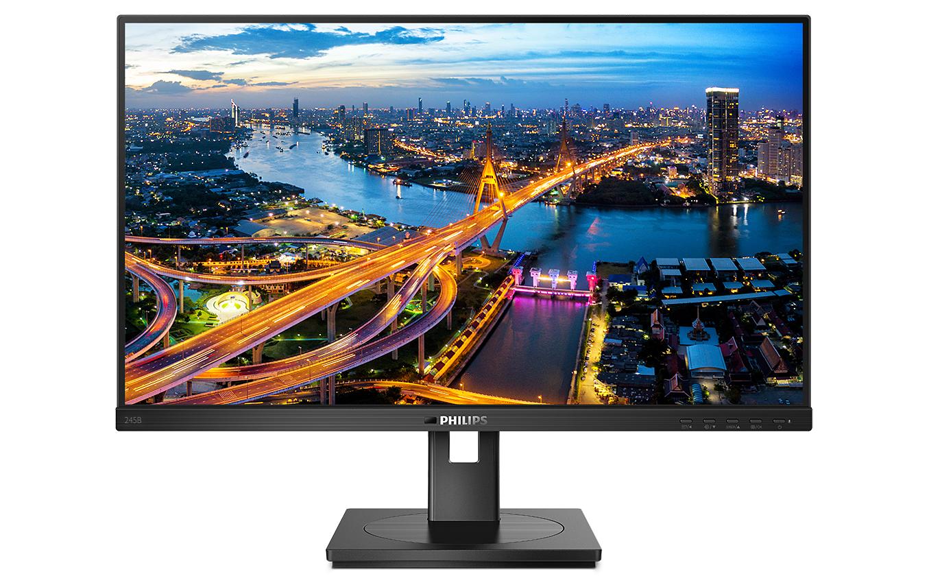 Philips 245B1/00 – Monitor, 23,8", IPS, 75 Hz, 250 cd/m², USB-Hub (4× USB 3.0), VESA 100 × 100, Schwarz