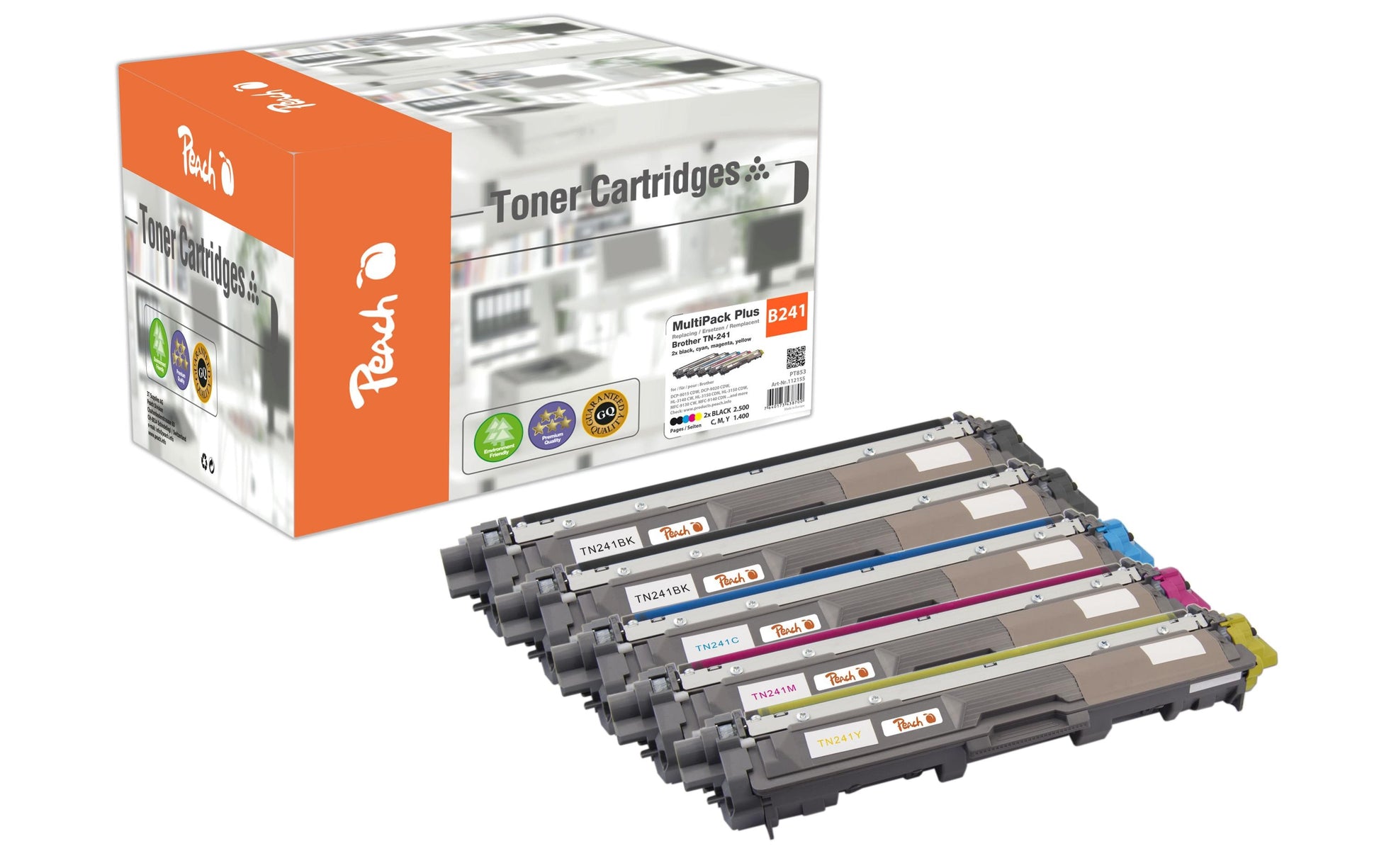 Peach Toner-Multipack TN-241 – BK/C/M/Y, 2500 Seiten – für Brother DCP-9015CDW/DCP-9020CDW/HL-3140CW und andere