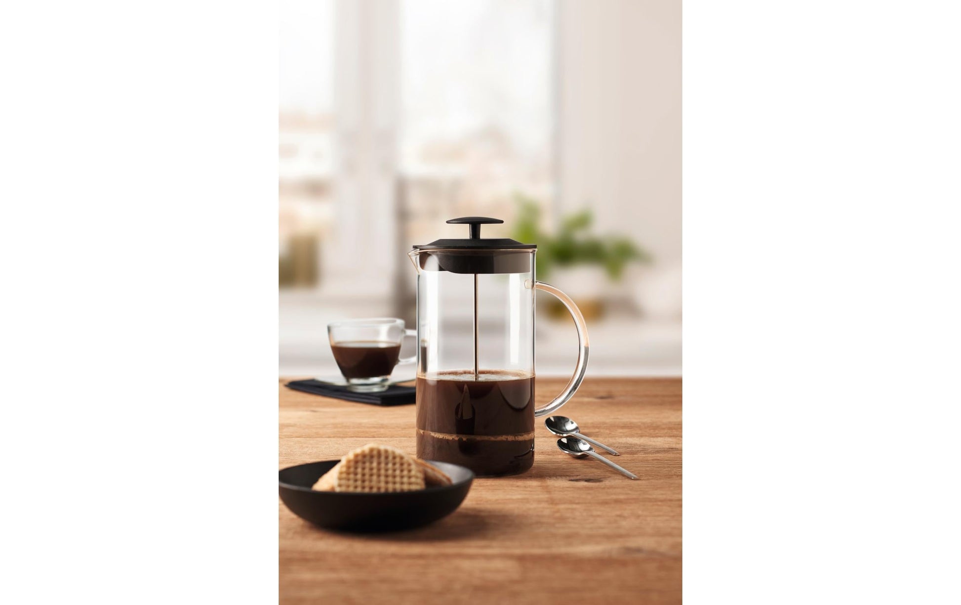 Montana French Press 1,15 l, Ø 11 × 22 cm, Glas (Borosilikat)/Polypropylen (PP), Schwarz/Transparent