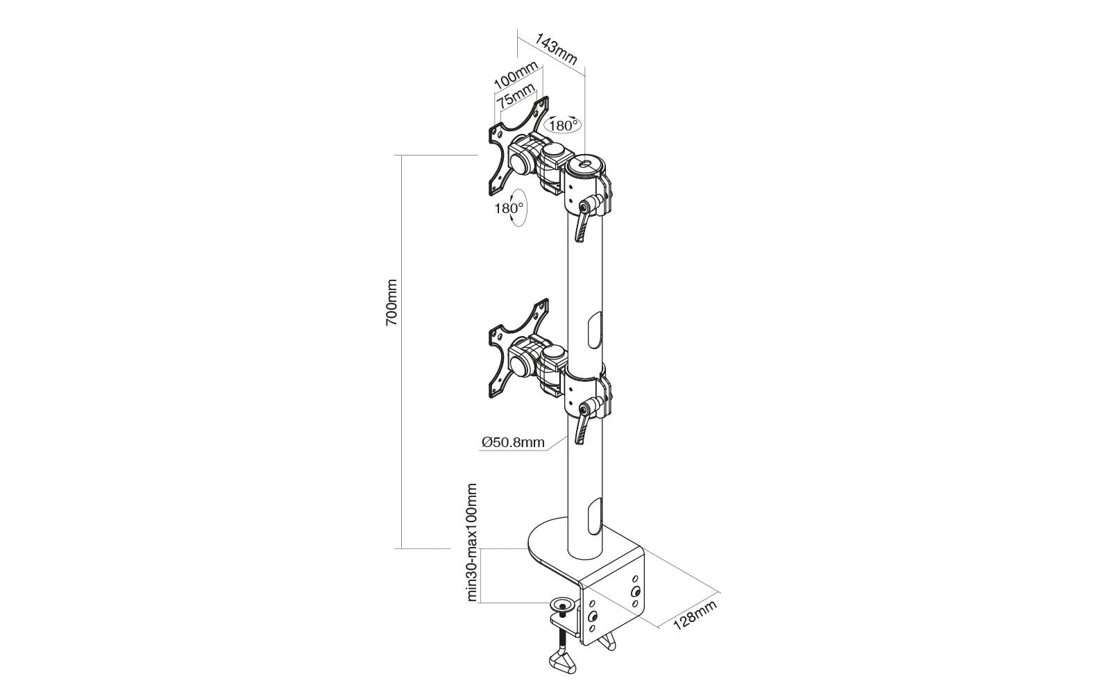 Neomounts Monitorarm, Dual, Tischklemme, bis 49", 15 kg, Full Motion, für gebogene Bildschirme, schwarz