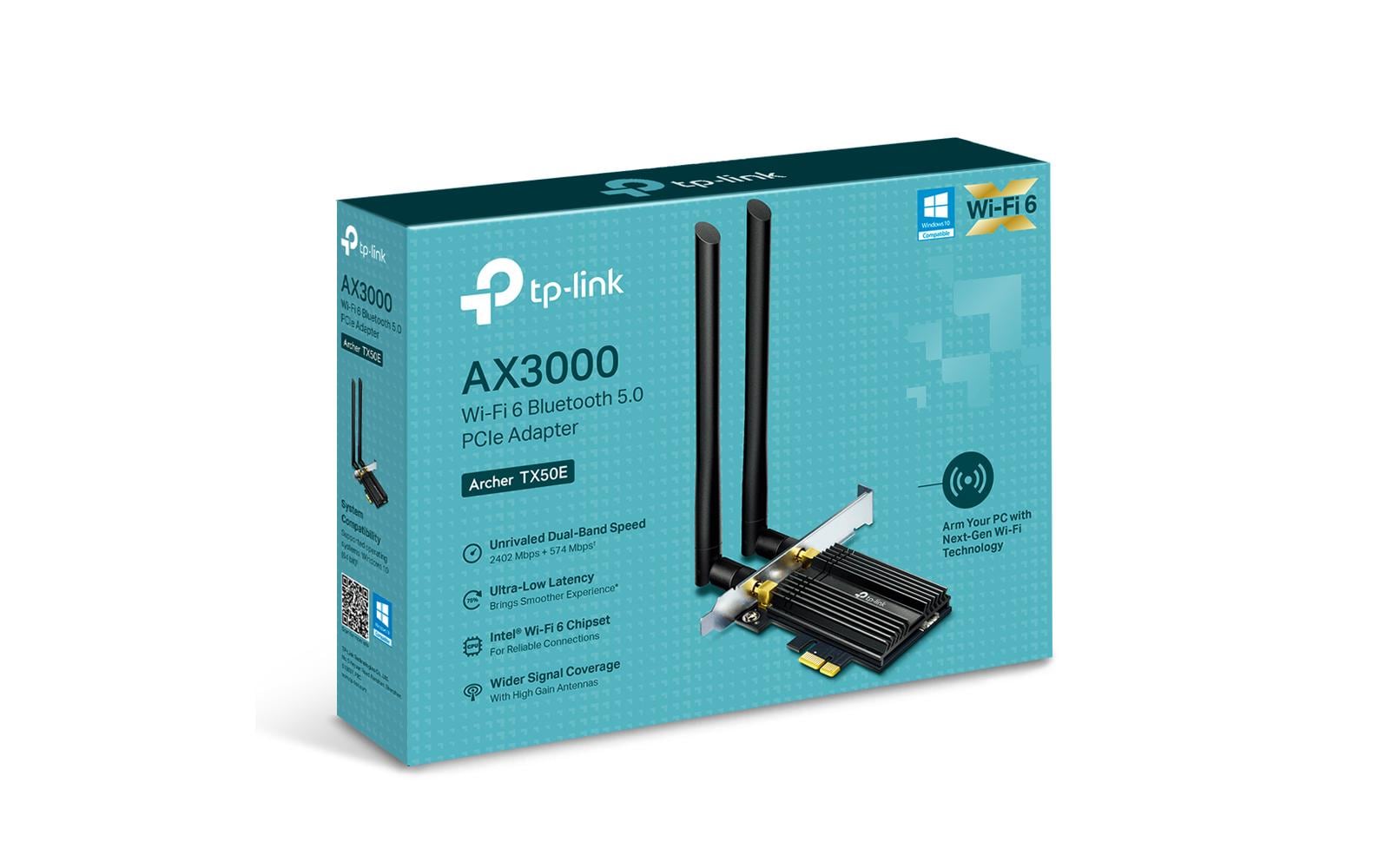 TP-Link Archer TX50E PCIe WLAN-Karte – Wi-Fi 6, 2,4/5 GHz, 574/2402 Mbit/s, Bluetooth 5.0 – Für Windows 10 x64