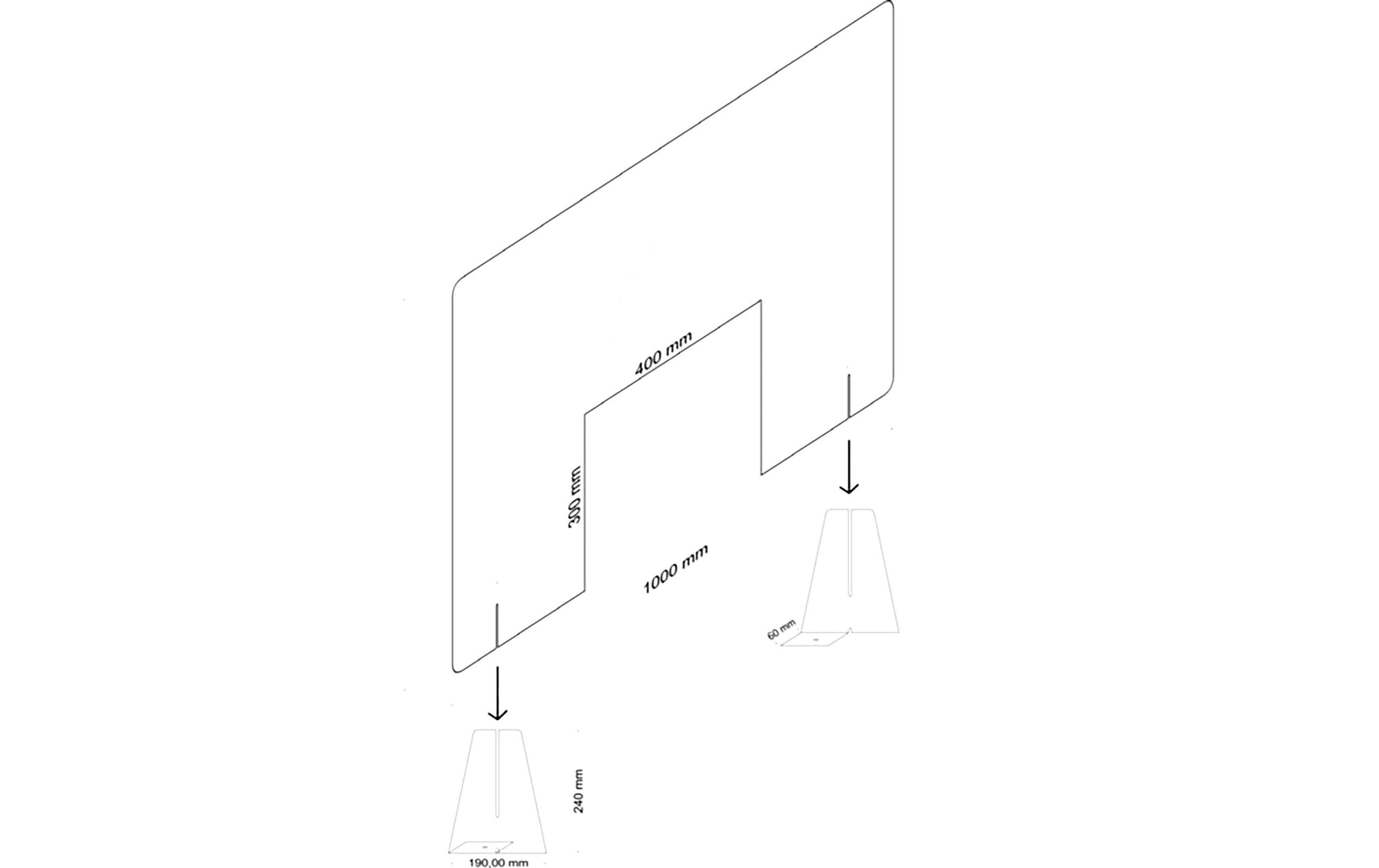 Diverse Hygieneschutzschild – Öffnung 400 × 300 mm, transparent