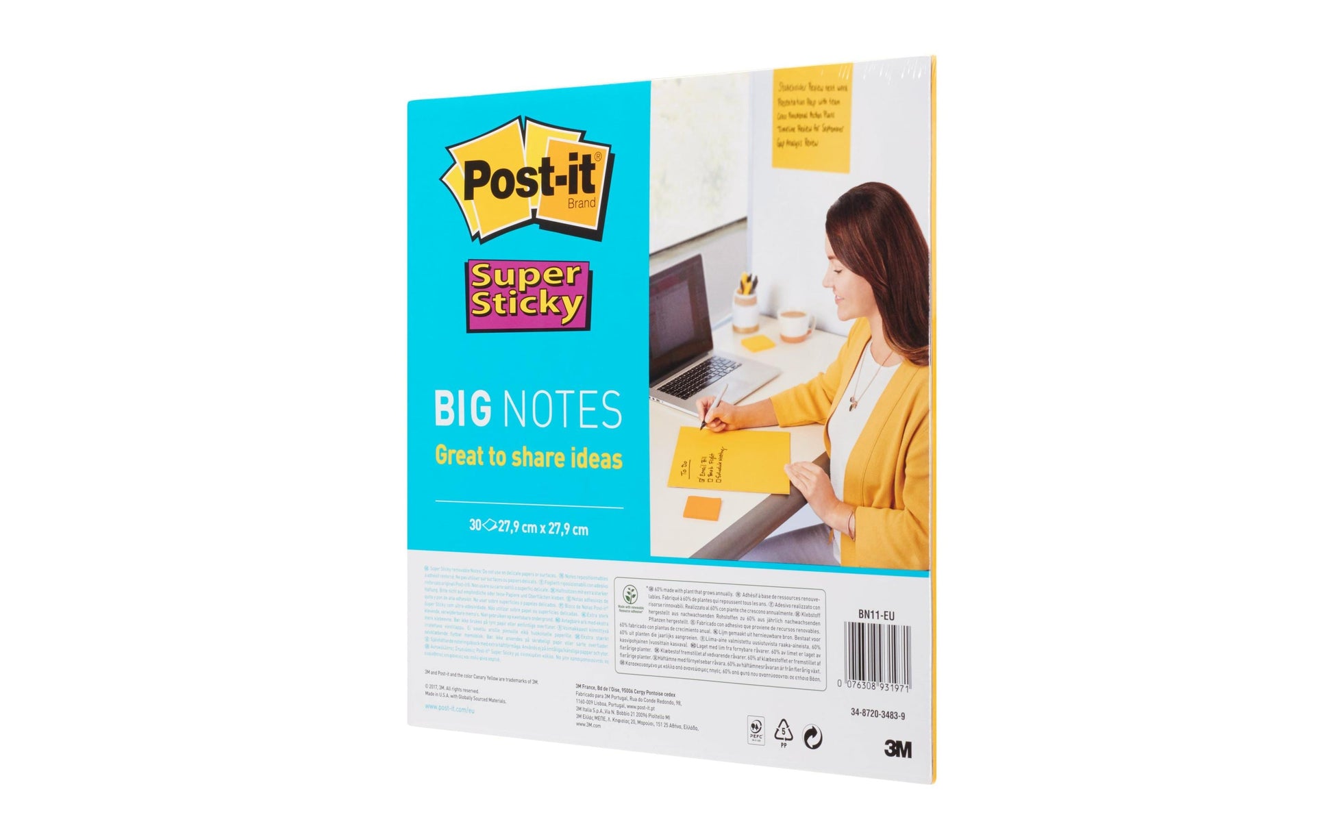 Post-it Super Sticky Haftnotizen – 279×279 mm – Gelb, 30 Blatt, PEFC