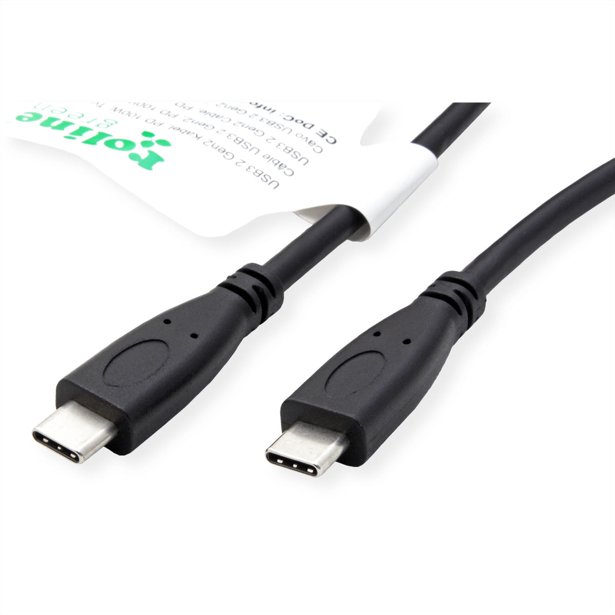 ROLINE GREEN USB-Kabel – USB-C auf USB-C – USB 3.2 Gen 2 (10 Gbit/s) – 1 m – PD 100 W – 4K/60 – Schwarz