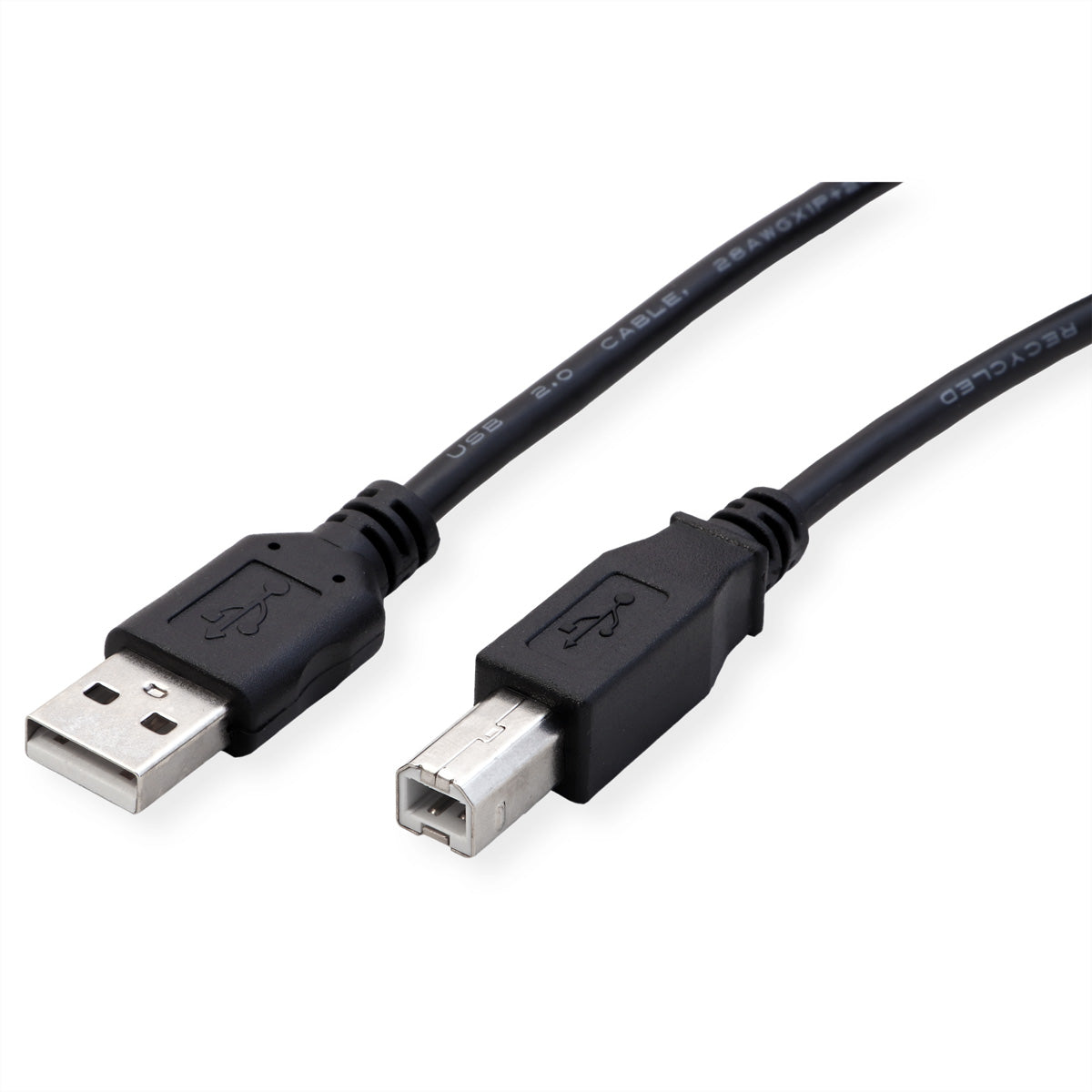 ROLINE Recycled Material ROLINE – USB-A auf USB-B Kabel – USB 2.0 (480 Mbit/s) – 1,8 m – Geschirmt, PVC-Mantel – Schwarz