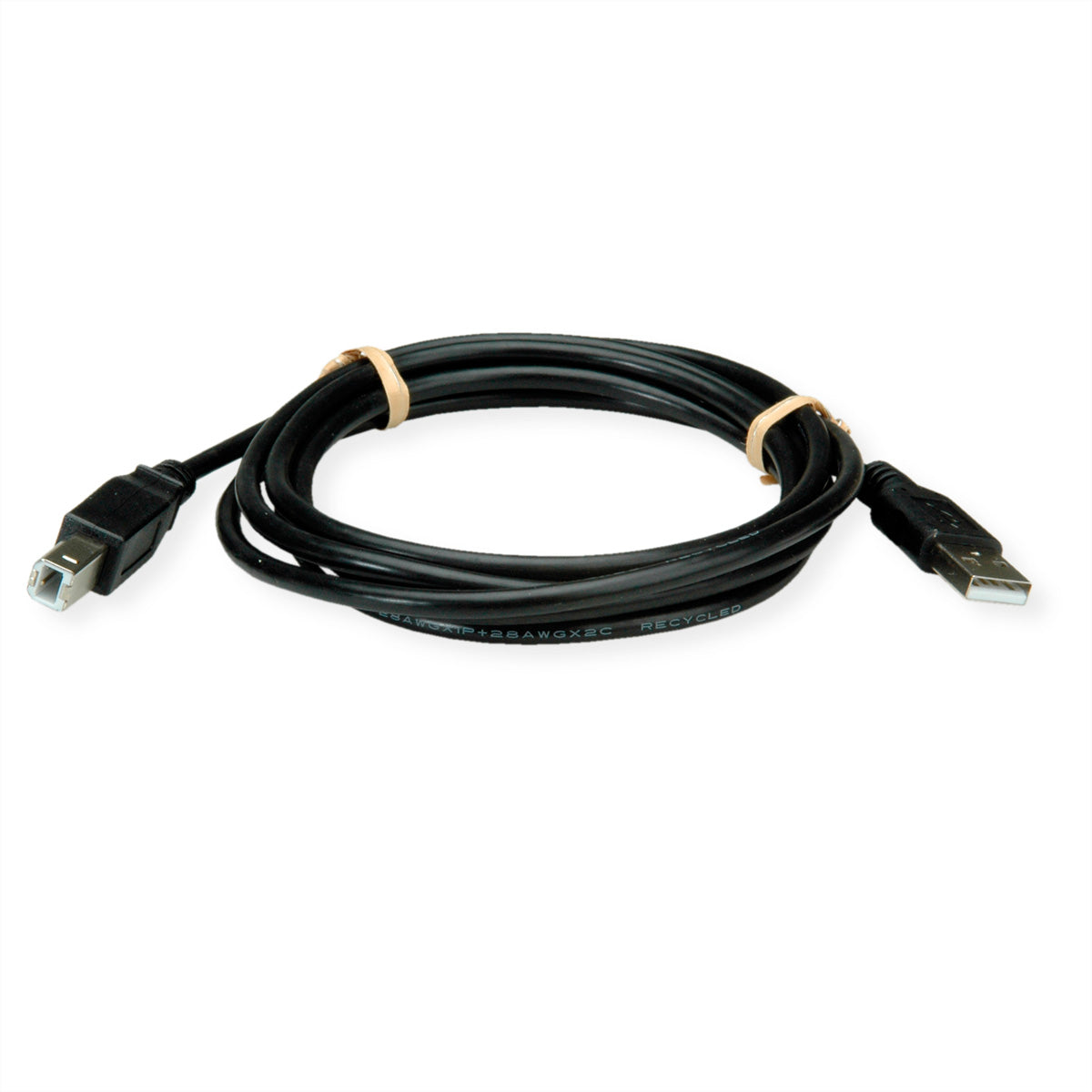 ROLINE Recycled Material ROLINE – USB-A auf USB-B Kabel – USB 2.0 (480 Mbit/s) – 1,8 m – Geschirmt, PVC-Mantel – Schwarz