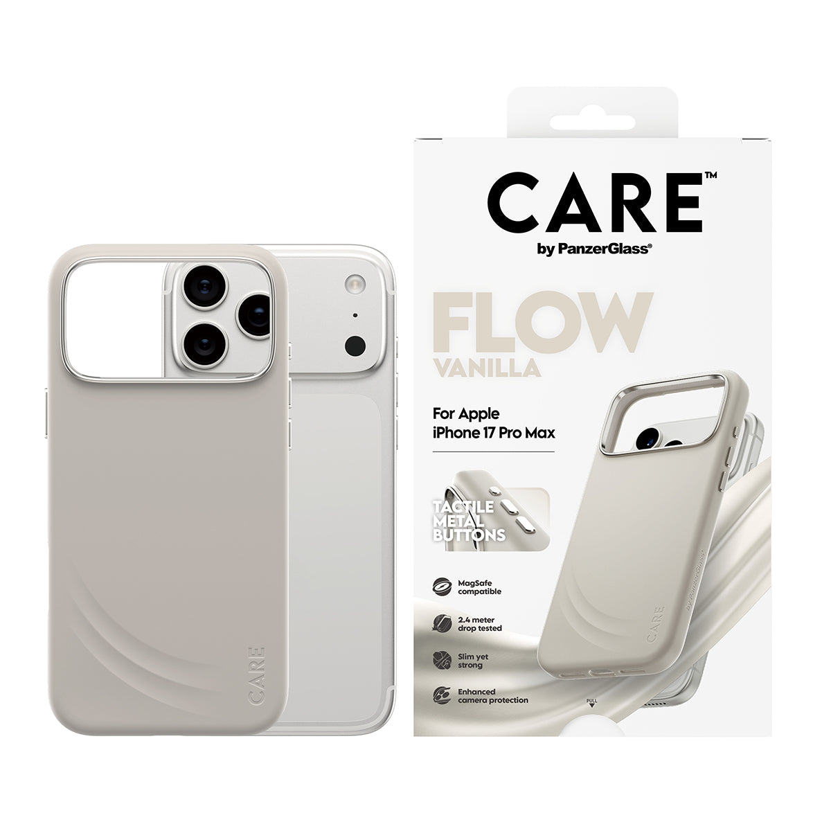 PanzerGlass Backcover Feature FLOW – für Apple iPhone 17 Pro Max – Vanilla – Silikon – MagSafe-kompatibel