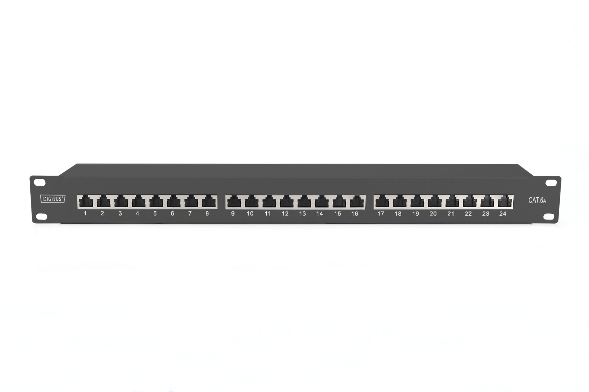 Digitus Patchpanel 24× RJ-45 – Cat6A (Klasse EA), geschirmt, 1U, 19", Schwarz, Stahl