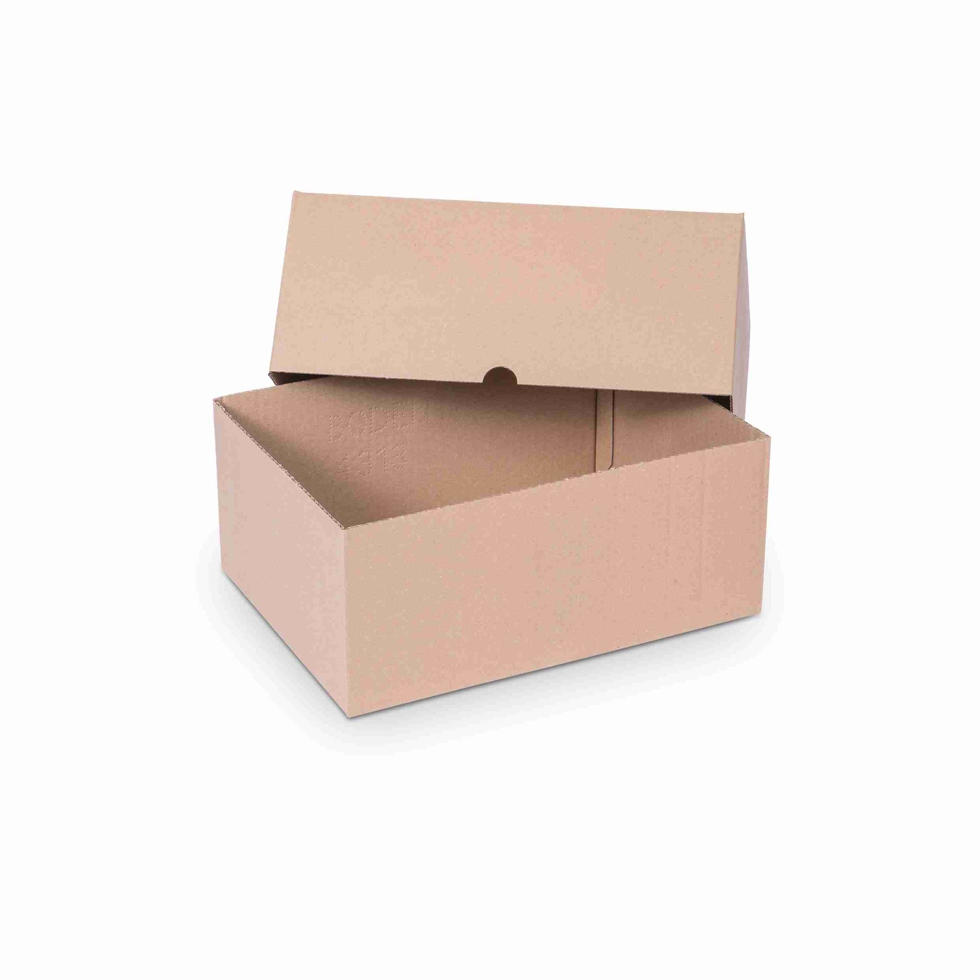 Model Teleskopverpackung – 305 × 215 × 130 mm, braun, Wellkarton, Deckel – 1 Palette (450 Stk.)