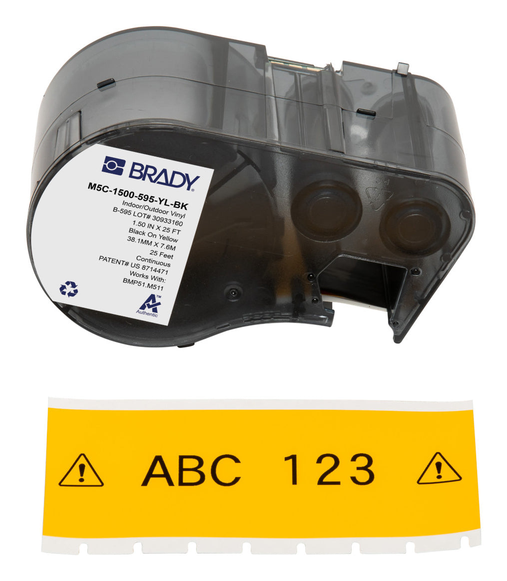 Brady M5C-1500-595 Vinyl-Industrieband – Schwarz auf Gelb – 38,1 mm, glänzend – für Brady BMP51/53/M510/M511
