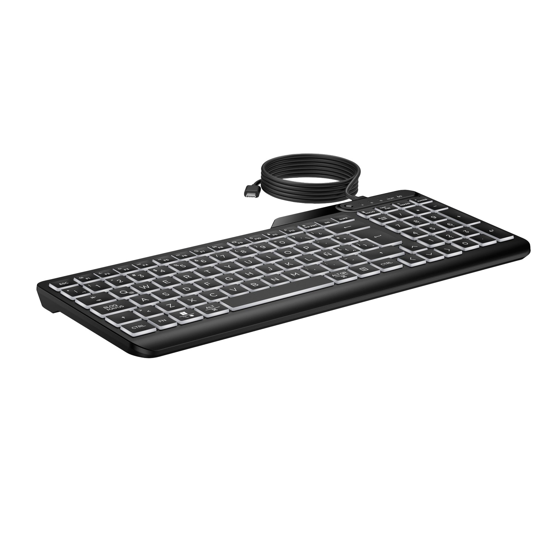 HP 405 – Tastatur – Membran, kabelgebunden – USB-C – beleuchtet – auslaufsicher – schwarz