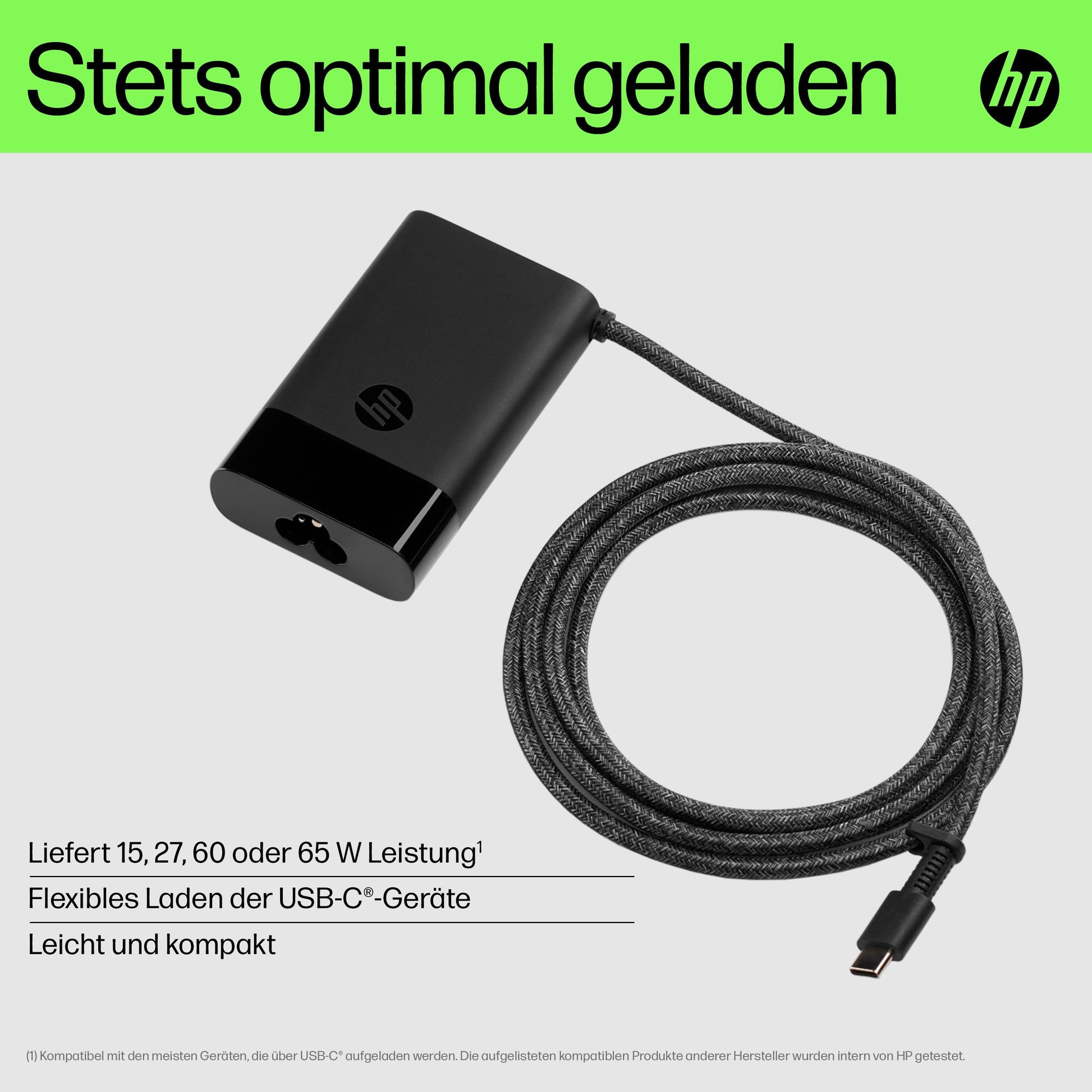 HP USB-C 65 W Ladegerät – USB-C×1 – für Laptop – Schwarz