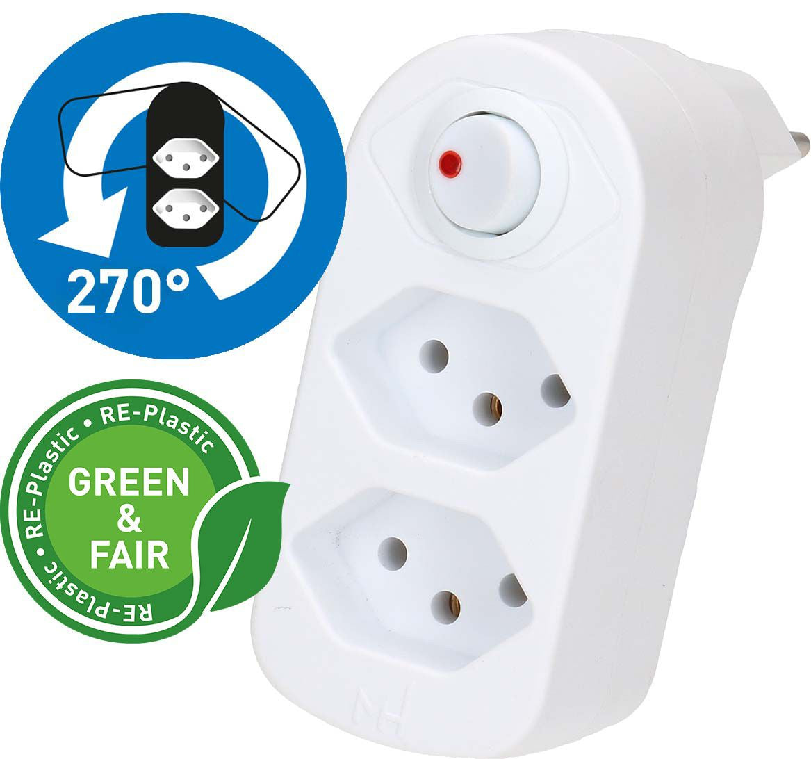 Max Hauri AG Max Hauri ADAPT Abzweigstecker T12 zu 2× T13 – 230 V, 10 A, 2 Ausgänge, 10 cm, Weiss