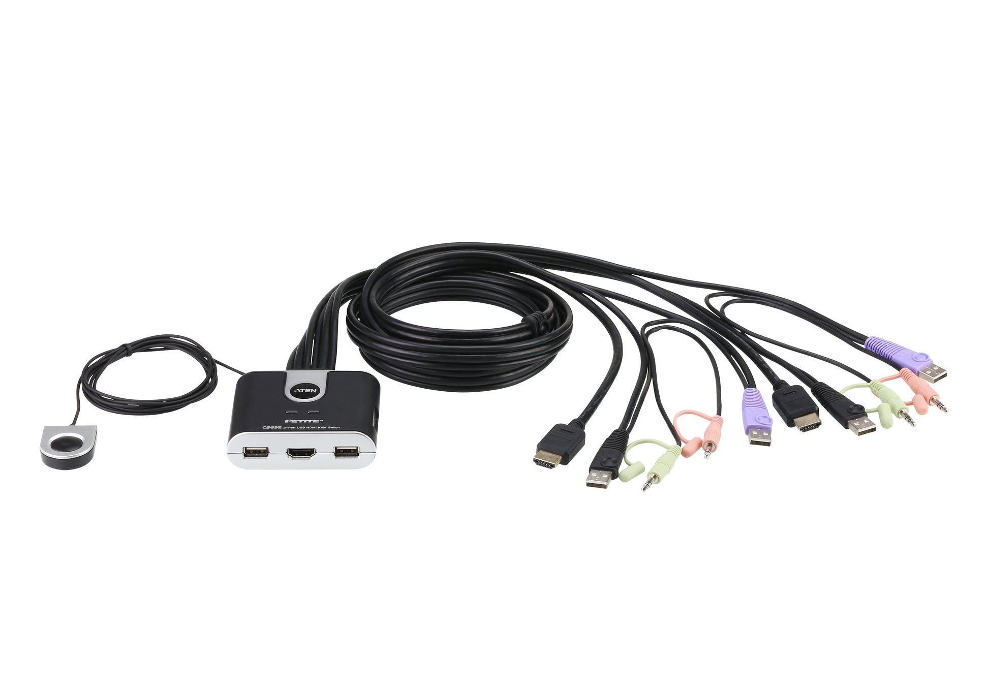 ATEN CS692 – KVM-Switch 2×1, HDMI/USB 2.0/3,5 mm Audio, WUXGA (1920 × 1200), Integrierte HDMI-Kabel