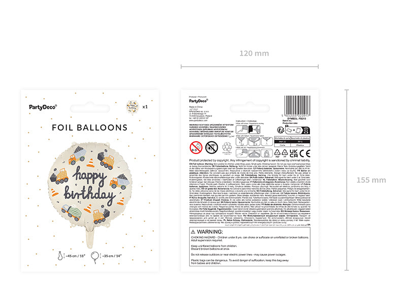 PartyDeco Folienballon Fahrzeug – Mehrfarbig – Ø 45 cm – Folie – 1 Stk