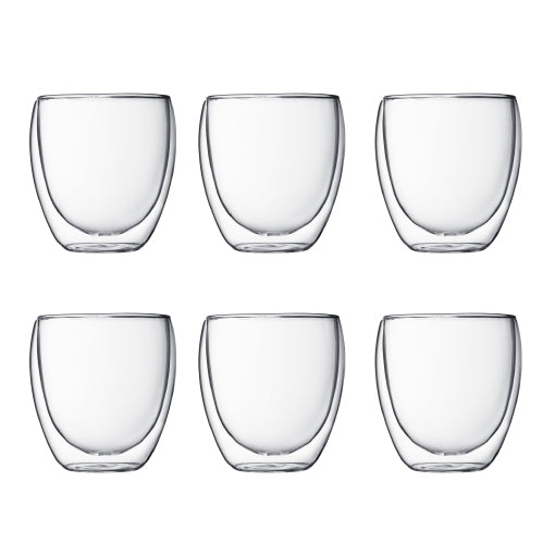 Bodum PAVINA Glas – 0,25 l, Borosilikatglas, transparent, spülmaschinengeeignet, mikrowellengeeignet, 6 Stück