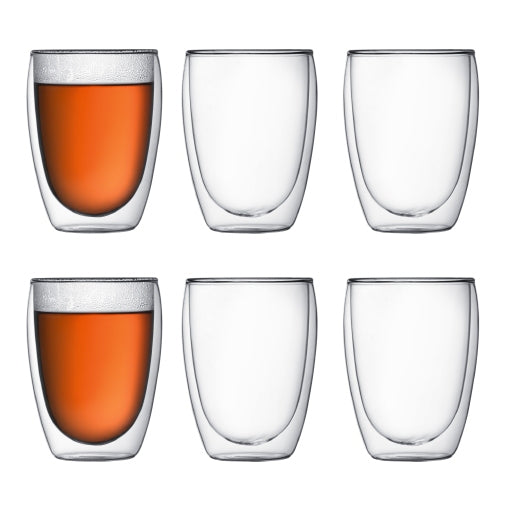 Bodum PAVINA Thermobecher – 0,35 l, Borosilikatglas, transparent, doppelwandig, 6 Stück